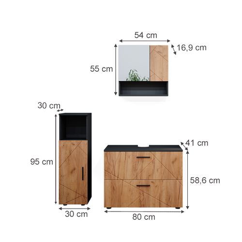 Meubles Bain Irma 38064 Chêne Doré/anthracite 3 Pièces, Avec Armoire Centrale