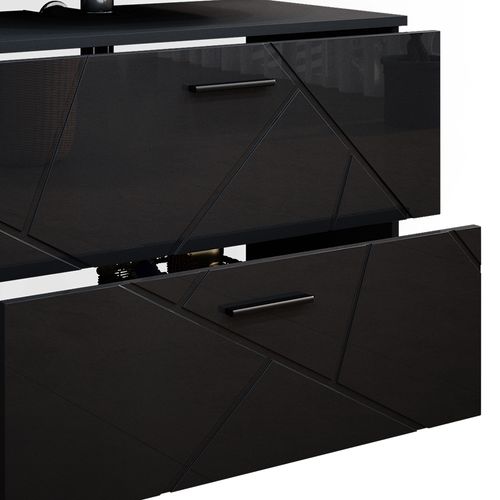 Meubles Bain Irma 38074 Anthracite Haute Brillance 3 Pièces, Avec Armoire à Tiroirs Et Armoire Haute