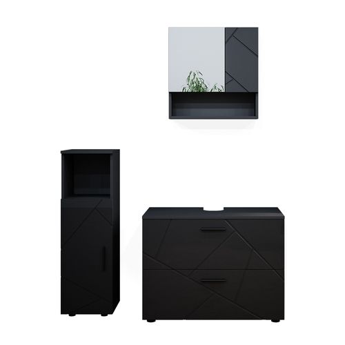 Meubles Bain Irma 38076 Anthracite Haute Brillance 3 Pièces, Avec Armoire Centrale