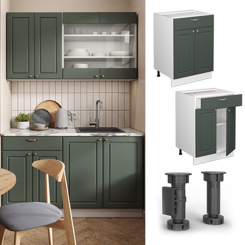 Meuble Cuisine Fame-line 38015 Vert Or Campagne 60cm Avec Tiroir, Sans Pt
