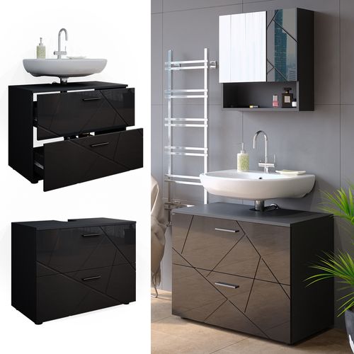 Meuble Sous Vasque Simple Irma, Anthracite Haute Brillance, 80x58.6cm