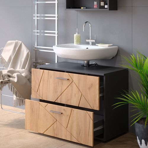 Meuble Sous Vasque Simple Irma 37574 Chêne Doré/anthracite 80x58.6cm