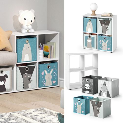 Bibliothèque Enfant Tetra 38113 Blanc 72.6x72cm Avec 4 Boîtes Pliantes