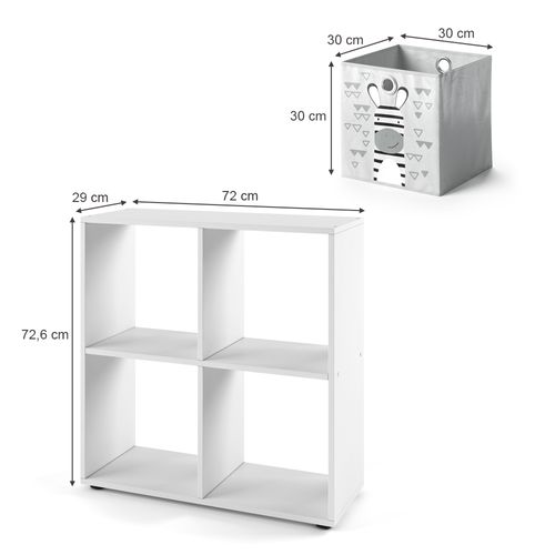 Bibliothèque Enfant Tetra 38113 Blanc 72.6x72cm Avec 4 Boîtes Pliantes