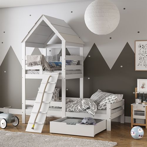 Lit Cabane Teddy 38117 Blanc 90x200 Cm Avec Tiroir