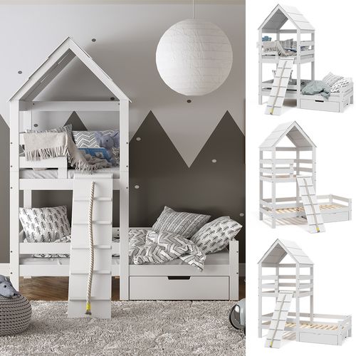 Lit Cabane Teddy 38117 Blanc 90x200 Cm Avec Tiroir