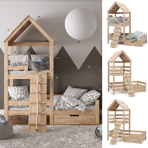 Lit Cabane Teddy 38120 Naturel Bois 90x200 Cm Avec Tiroir