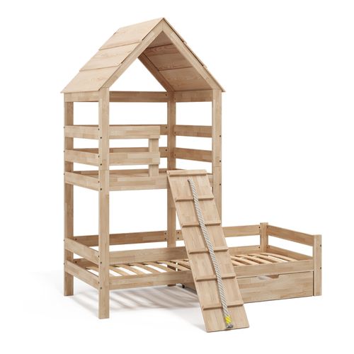 Lit Cabane Teddy 38120 Naturel Bois 90x200 Cm Avec Tiroir