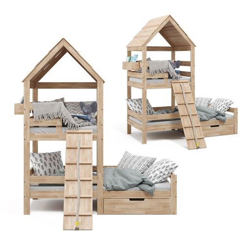 Lit Cabane Teddy 38120 Naturel Bois 90x200 Cm Avec Tiroir
