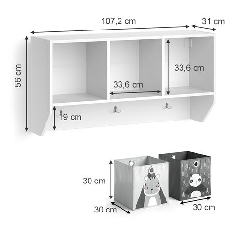 Étagère Enfant Luigi 38146 Blanc 31x56cm Avec 2 Boxes Pliants Opt.1