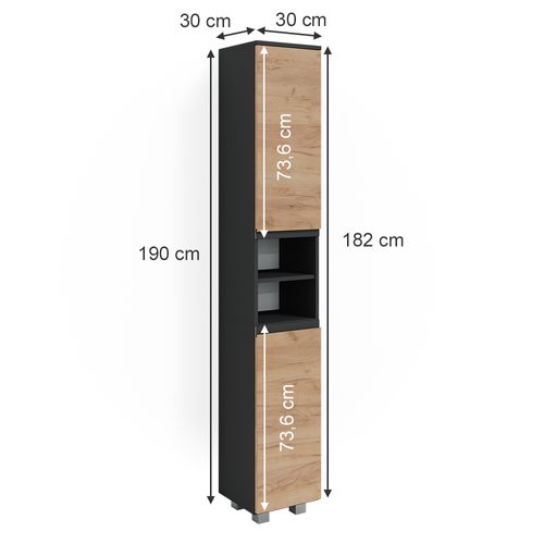 Colonne De Salle De Bain J-shape, Gris, 30x190cm