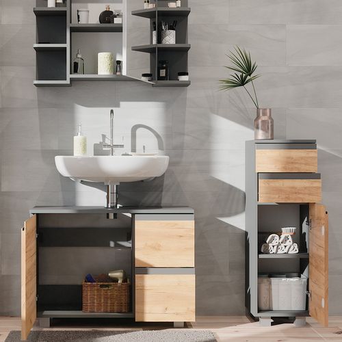 Meubles Bain J-shape 38201 Gris 3 Parties