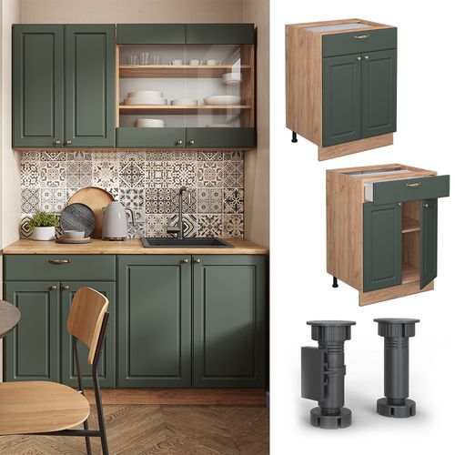 Meuble Cuisine Fame-line 38335 Vert Or Campagne 60cm Avec Tiroir, Sans Pt