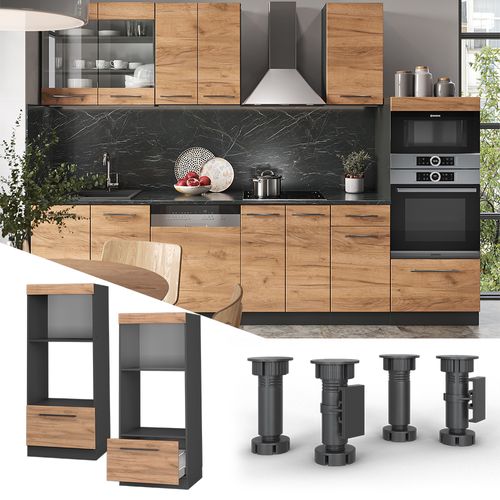 Armoire Micro-ondes Fame-line 38425 Chêne De Force Doré 60cm Ouvert