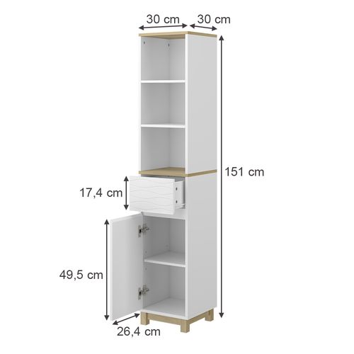 Meubles De Salle De Bain Livia 50146 Blanc 30x151cm Avec Tiroirs