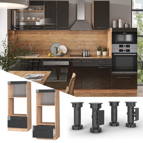 Armoire Micro-ondes Fame-line 38427 Anthracite Haute Brillance 60cm Ouvert