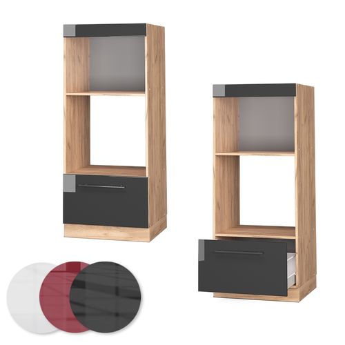 Armoire Micro-ondes Fame-line 38427 Anthracite Haute Brillance 60cm Ouvert