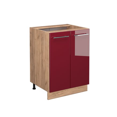 Meuble Bas De Cuisine Fame-line 38326 Rouge Bordeaux Haute Brillance 60cm Sans Pt