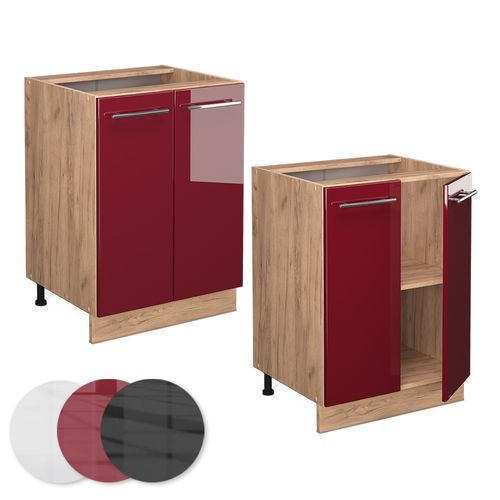 Meuble Bas De Cuisine Fame-line 38326 Rouge Bordeaux Haute Brillance 60cm Sans Pt