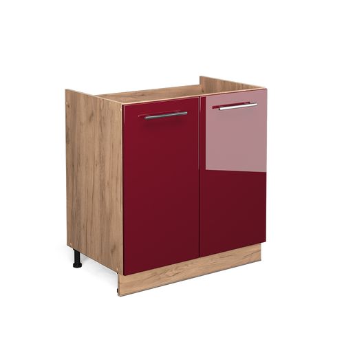 Meuble Bas Sous-évier Fame-line 38341 Rouge Bordeaux Haute Brillance 80cm Sans Pt