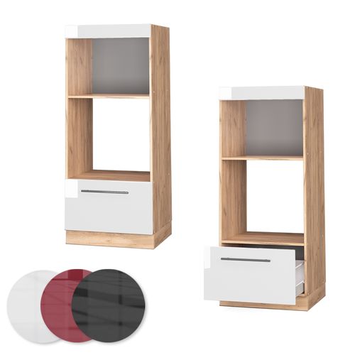 Armoire Micro-ondes Fame-line 38430 Blanc Haute Brillance 60cm Ouvert