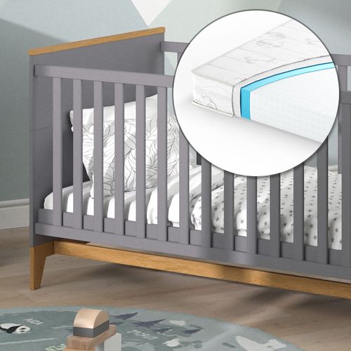 Lit Bébé Malia 38275 Gris 70x140 Cm Avec Matelas