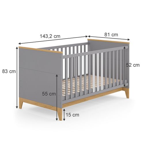Lit Bébé Malia 38275 Gris 70x140 Cm Avec Matelas