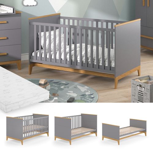Lit Bébé Malia 38275 Gris 70x140 Cm Avec Matelas