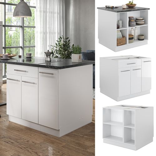 Îlot De Cuisine Fame-line 38704 Blanc Brillant/blanc 90cm Avec Tiroir, Sans Pt