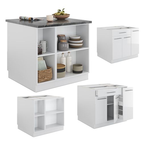 Îlot De Cuisine Fame-line 38704 Blanc Brillant/blanc 90cm Avec Tiroir, Sans Pt