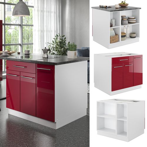 Îlot De Cuisine Fame-line 38706 Bordeaux Haute Brillance/blanc 90cm Avec Tiroir, Sans Pt