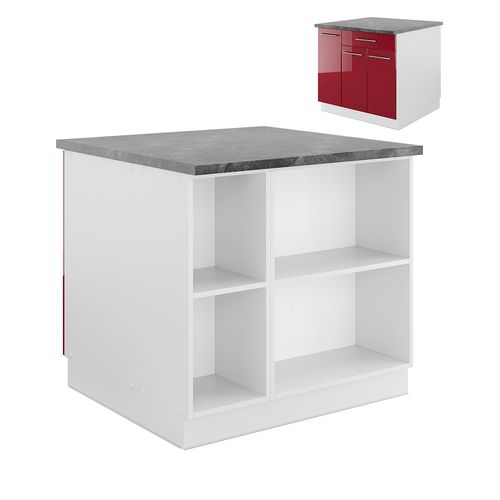 Îlot De Cuisine Fame-line 38706 Bordeaux Haute Brillance/blanc 90cm Avec Tiroir, Sans Pt