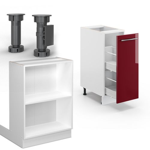 Îlot De Cuisine Fame-line 38706 Bordeaux Haute Brillance/blanc 90cm Avec Tiroir, Sans Pt