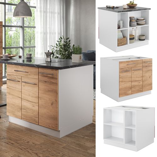 Îlot De Cuisine Fame-line 38707 Chêne Doré/blanc 90cm Avec Tiroir, Sans Pt