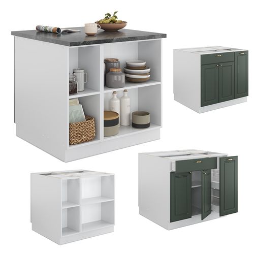 Îlot De Cuisine Fame-line 38711 Vert-or Landhaus/blanc 90cm Avec Tiroir, Sans Pt