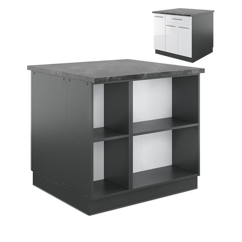 Îlot De Cuisine Fame-line 38712 Blanc Brillant/anthracite 90cm Avec Tiroir, Sans Pt