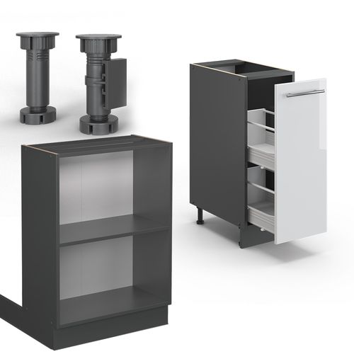 Îlot De Cuisine Fame-line 38712 Blanc Brillant/anthracite 90cm Avec Tiroir, Sans Pt