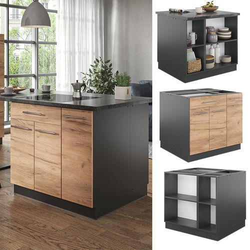 Îlot De Cuisine Fame-line 38714 Chêne Doré/anthracite 90cm Avec Tiroir, Sans Pt