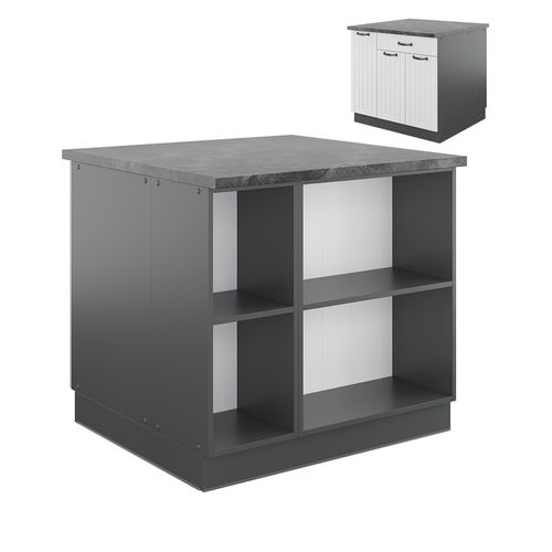 Îlot De Cuisine Fame-line 38715 Blanc Cottage/anthracite 90cm Avec Tiroir, Sans Pt