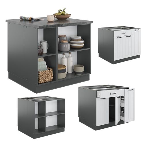 Îlot De Cuisine Fame-line 38715 Blanc Cottage/anthracite 90cm Avec Tiroir, Sans Pt