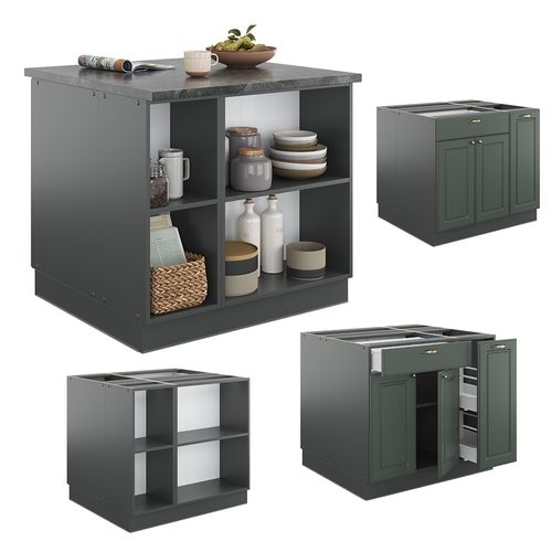 Îlot De Cuisine Fame-line 38716 Vert Et Or Campagne/anthracite 90cm Avec Tiroir, Sans Pt