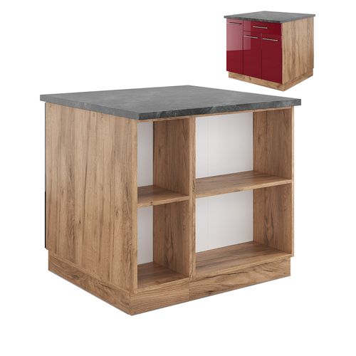 Îlot De Cuisine Fame-line 38719 Bordeaux Brillant/chêne Doré 90cm Avec Tiroir, Sans Pt