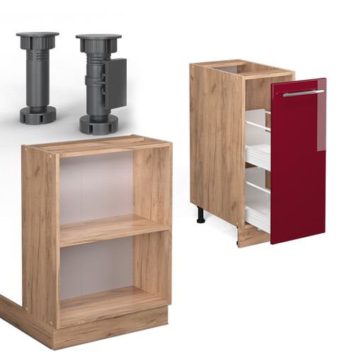 Îlot De Cuisine Fame-line 38719 Bordeaux Brillant/chêne Doré 90cm Avec Tiroir, Sans Pt