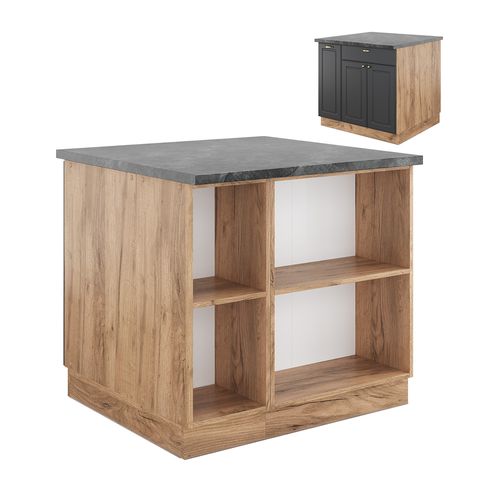 Îlot De Cuisine Fame-line 38720 Anthracite Campagne/chêne Doré 90cm Avec Tiroir, Sans Pt