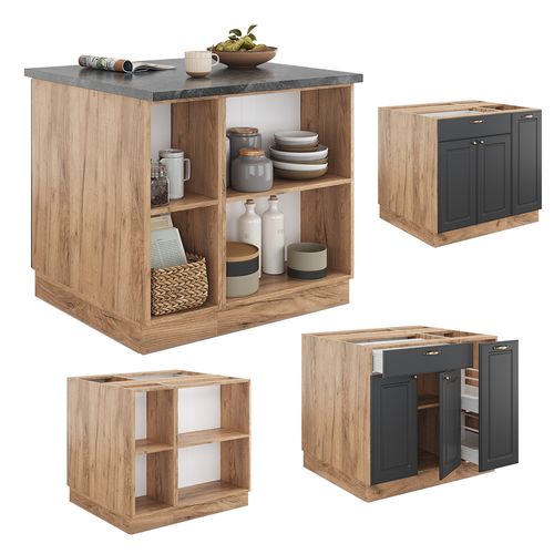 Îlot De Cuisine Fame-line 38720 Anthracite Campagne/chêne Doré 90cm Avec Tiroir, Sans Pt
