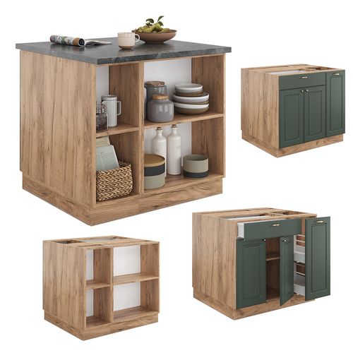 Îlot De Cuisine Fame-line 38721 Chêne Vert Et Or/chêne Doré 90cm Avec Tiroir, Sans Pt