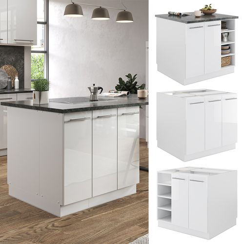 Îlot De Cuisine Fame-line 38722 Blanc Brillant/blanc 90cm Sans Pt
