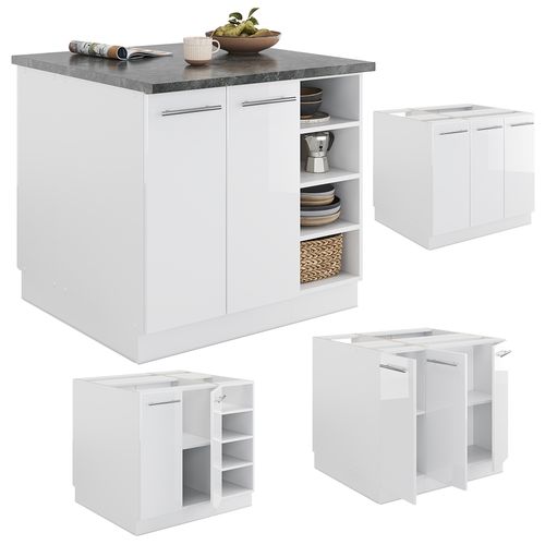 Îlot De Cuisine Fame-line 38722 Blanc Brillant/blanc 90cm Sans Pt