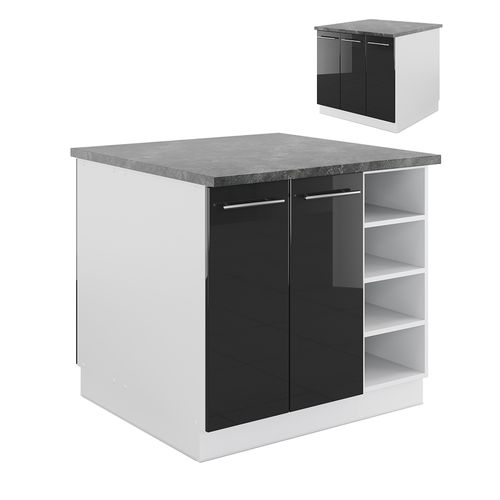 Îlot De Cuisine Fame-line 38723 Anthracite Brillant/blanc 90cm Sans Pt