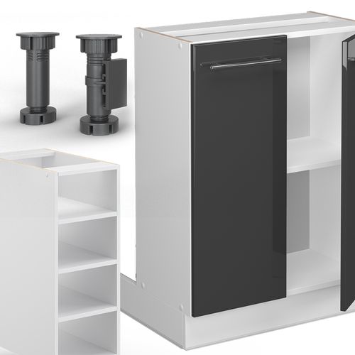 Îlot De Cuisine Fame-line 38723 Anthracite Brillant/blanc 90cm Sans Pt